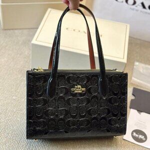 ✨ Coach Nina Small Tote Bag Black Gold Signature Leather Magnetic Snap✨